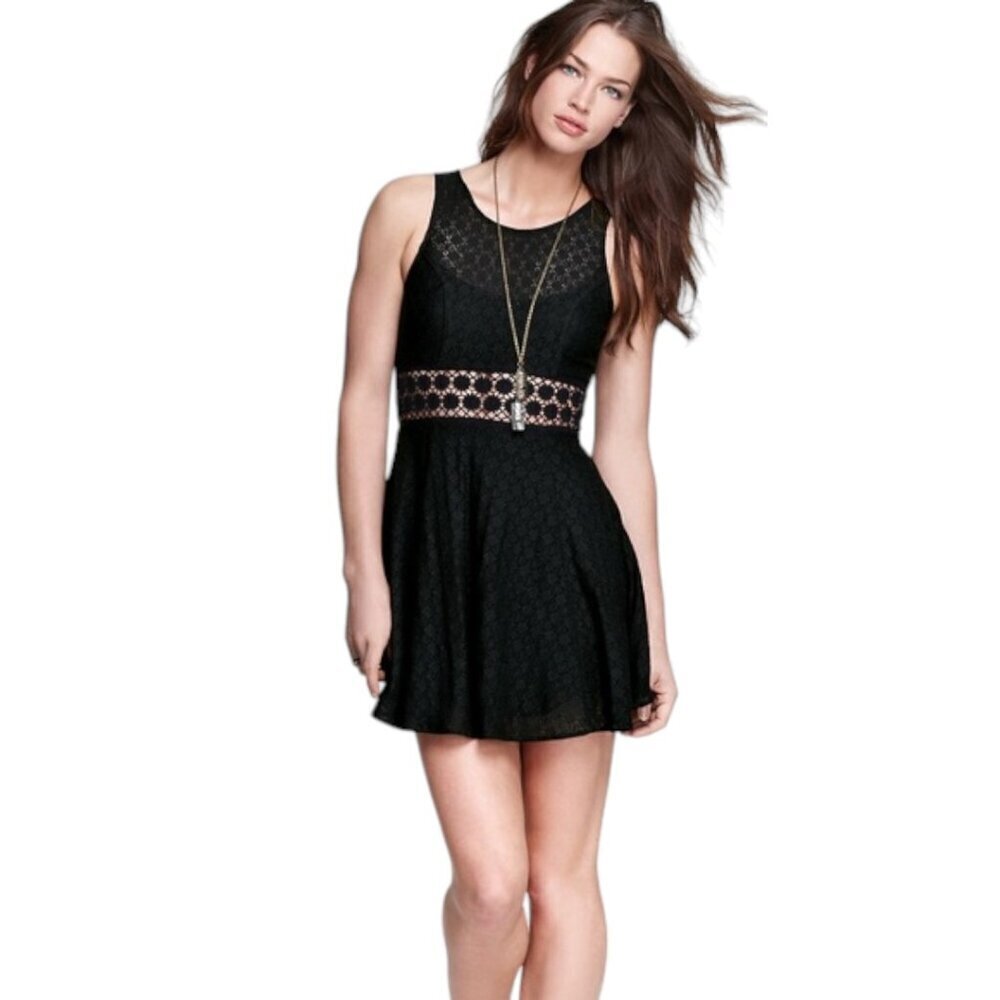 Free People Daisy Waist Dress Black Lace Crochet Mini